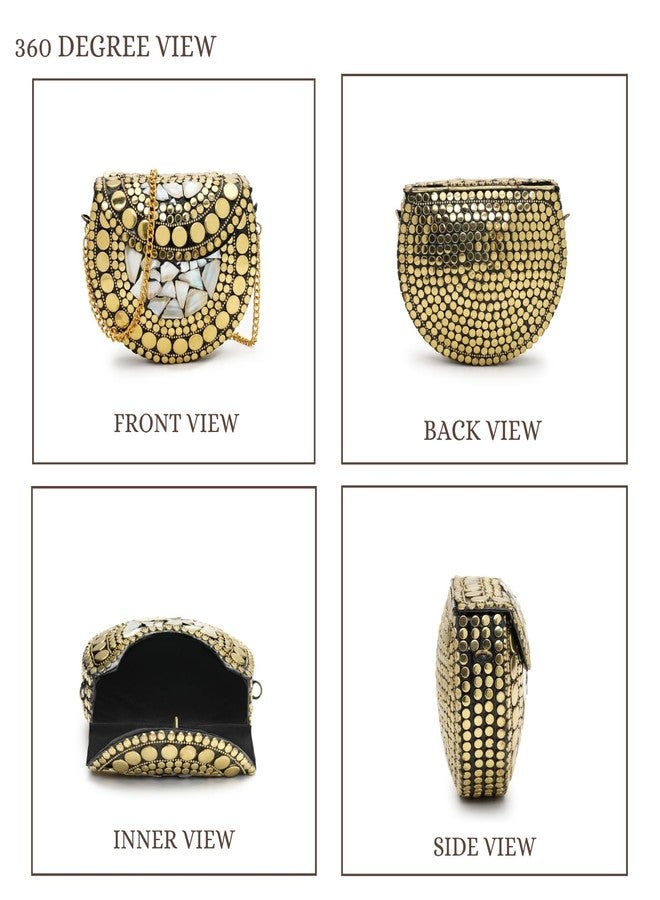 Anekaant Metal Mirage Black Embellished Clutch For Ladies | Party & Wedding Purse - Image 4